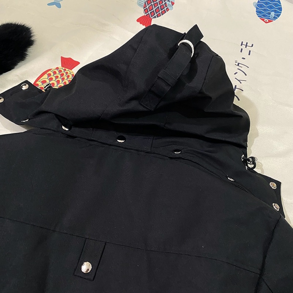 Moose Knuckles Black Down Jacket with Fur Collar and Hood - Picture 12 of 12
